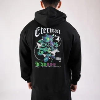 Black Eternal Oversize Drop Shoulder Hoodie