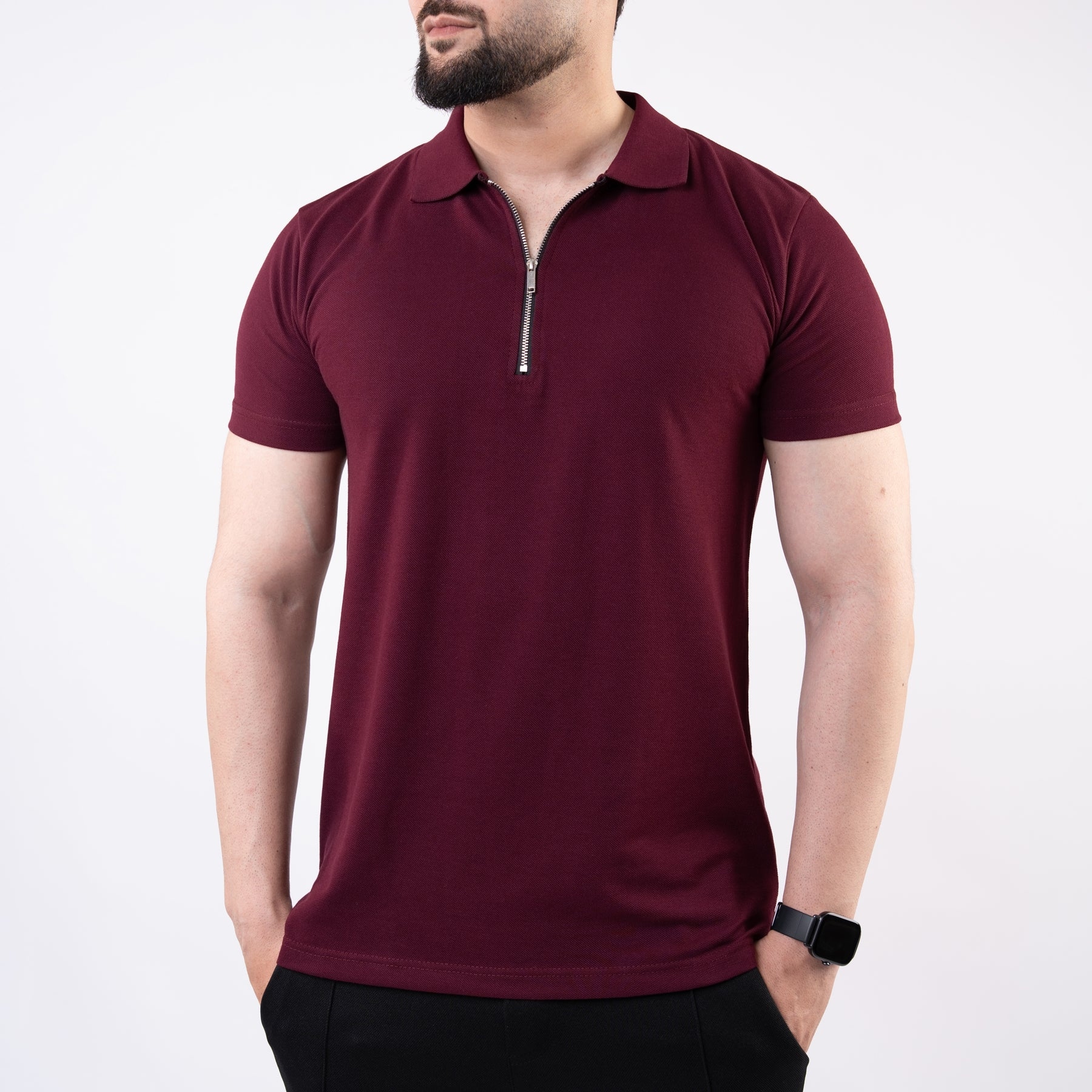 Maroon Polo with Metal Zipper - Image 2
