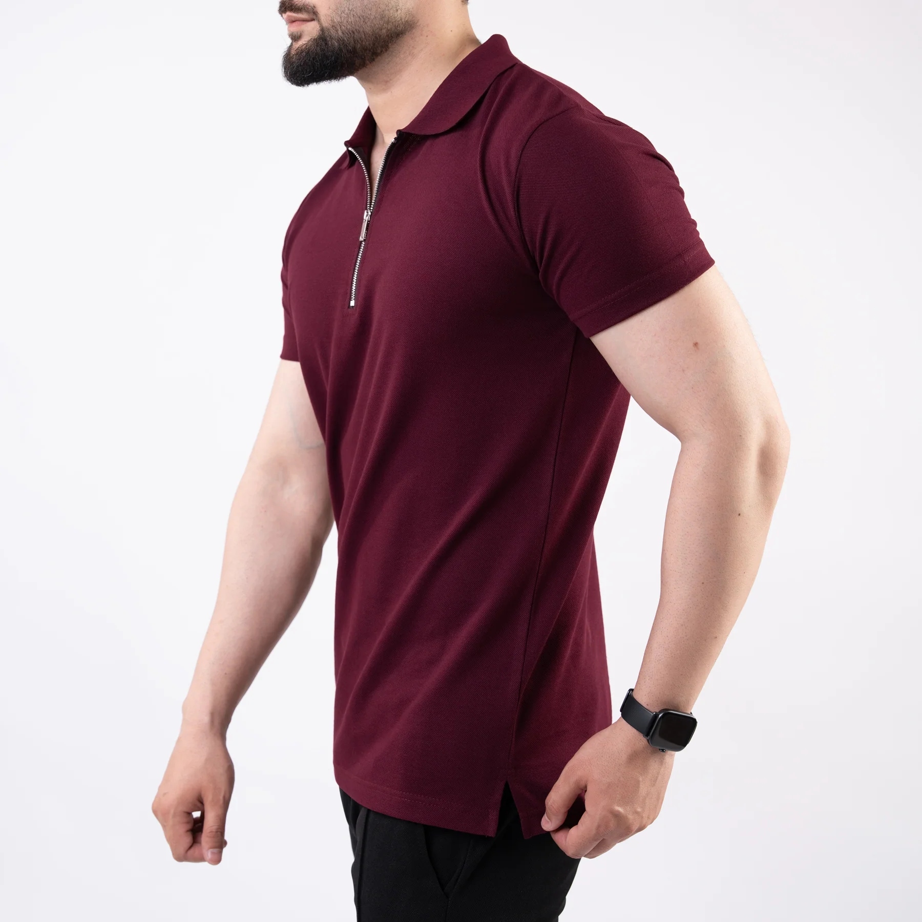 Maroon Polo with Metal Zipper - Image 3