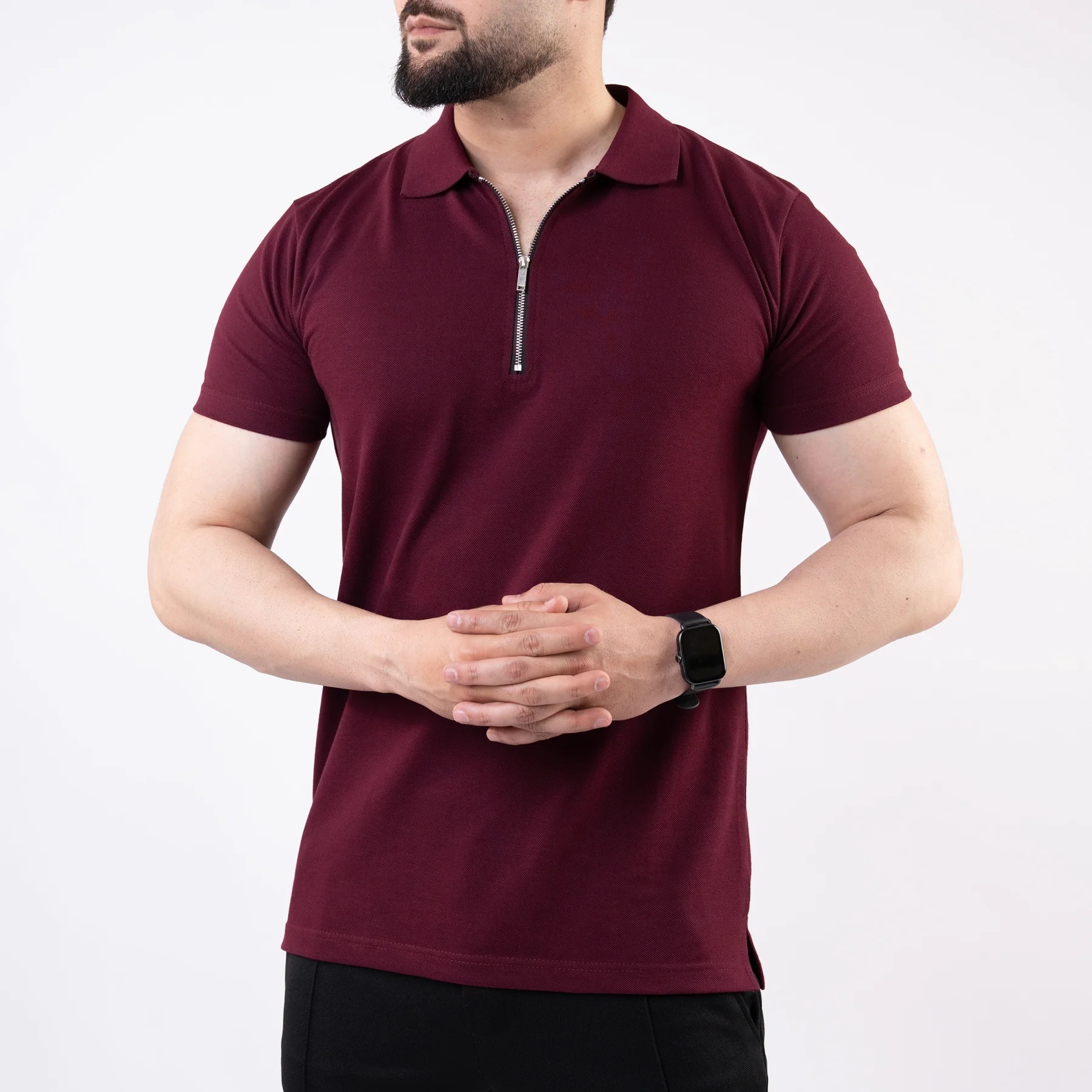 Maroon Polo with Metal Zipper - Image 5